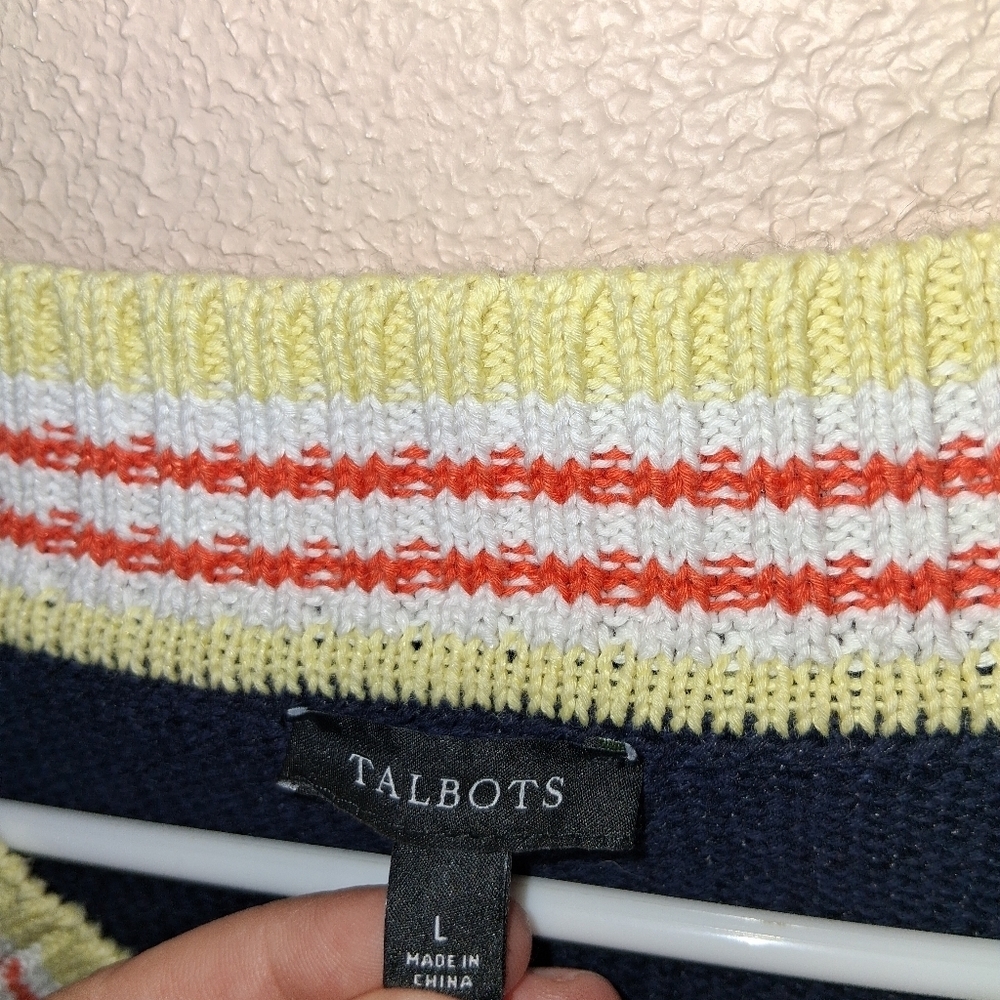 Talbots V Neck Cotton Linen Blend Cable Knit Tennis Prep L - Picture 5 of 7